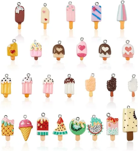 Vista 9 de Mega Pet 40 dijes de resina de frutas y verduras, fresa, piña, uva, cereza, resina, hongos, zanahoria, para bricolaje, collares, pulseras, aretes