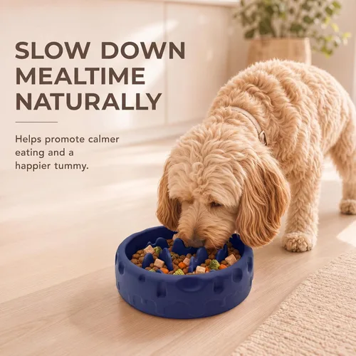Vista 2 de Inserto de alimentador lento de silicona para gatos y perros Azul oscuro