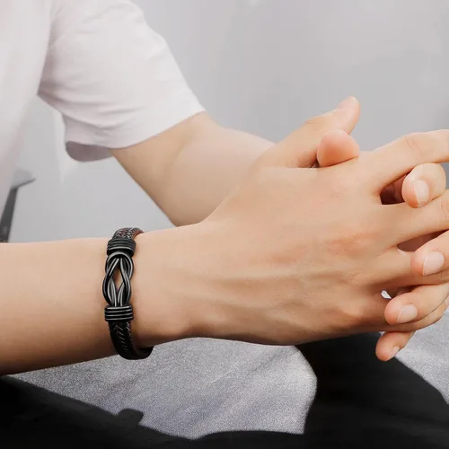 Vista 3 de Pulsera de cuero trenzado para hombre, regalo para hombres, marido, novio, papá, hijo, nieto, hermano, cumpleaños, día del padre, aniversario