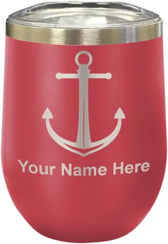 Vista 25 de LaserGram Vaso de vino de acero inoxidable de doble pared, ancla de barco, grabado personalizado incluido (negro)