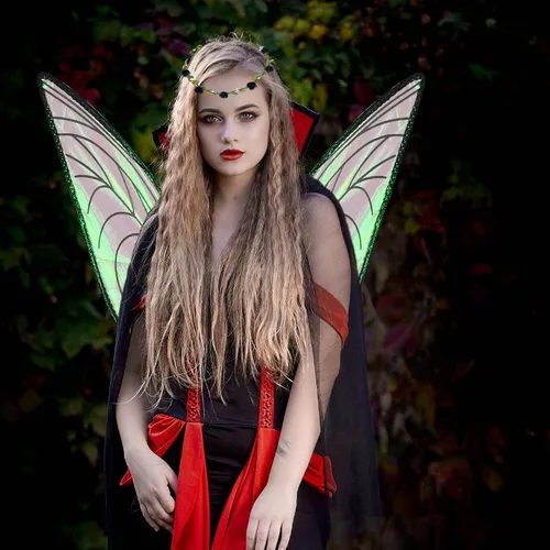 Vista 6 de U-Goforst Alas de hadas de mariposa para adultos disfraz de alas de ángel brillantes para mujeres y niñas accesorio de cosplay con corona de flores