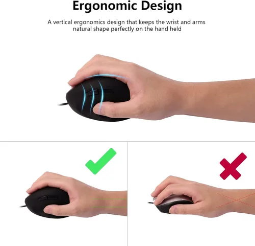 Vista 7 de Ratón óptico ergonómico vertical con cable USB para computadora, computadora portátil, PC, computadora de escritorio, Mac, oficina, escritorio