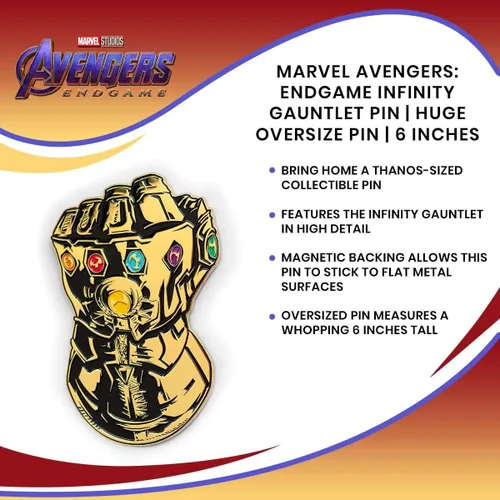 Vista 5 de Marvel Avengers Endgame Infinity Guantelete Pin Gran Pin 6 pulgadas, Metal, Sin gemas.