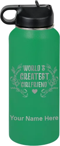 Vista 27 de LaserGram Botella de agua personalizada, World's Greatest Girlfriend, acero inoxidable de doble pared aislada al vacío con popote superior, regalo