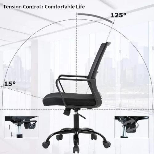 Vista 4 de Silla ergonómica de oficina de escritorio barata para el hogar, silla de malla simple, soporte lumbar, taburete ajustable ejecutivo moderno, silla