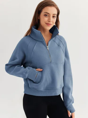 Vista 2 de WYNNQUE Womens Half Zip Cropped Pullover Sweatshirts Fleece Quarter Zipper Hoodies Winter Clothes Sweaters Thumb Hole