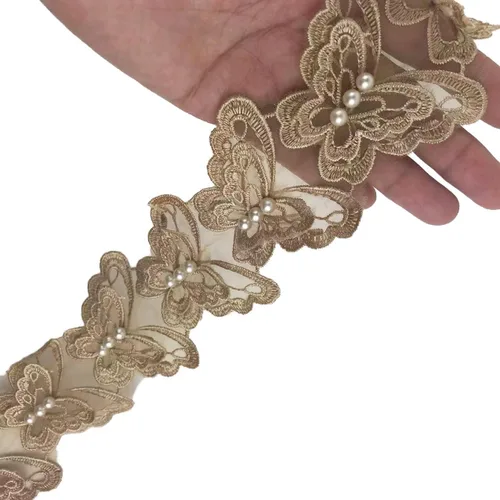 Vista 7 de MMvolesy 15 piezas beige mariposa perla organza encaje adorno tejido bordado hecho a mano cinta de boda suministros de costura artesanía 2 "x 2.5