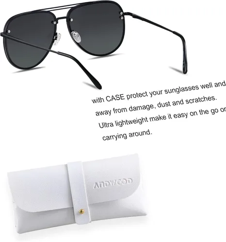 Vista 2 de ANDWOOD Gafas de sol de aviador de gran tamaño para mujeres y hombres, marco de metal sin montura grande con bisagras de resorte