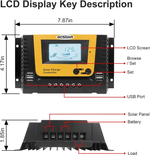 Vista 9 de Controlador de carga solar 40A, 12V 24V 36V 48V Auto Max PV 100V Pantalla retroiluminada Quattro USB PWM Paneles Solares Cargador Regulador