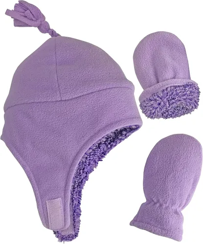 Vista 3 de NIce Caps - Conjunto de gorro y mitones de invierno con forro polar sherpa para niños y bebés para invierno