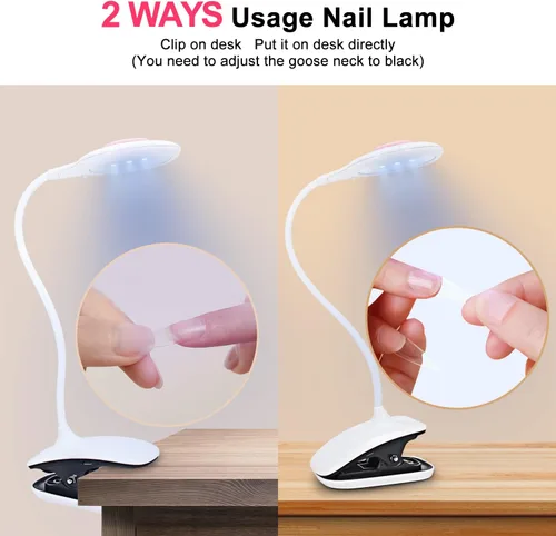 Vista 3 de Lámpara de uñas LED UV flexible con cuello de cisne y abrazadera, lámpara de escritorio de secado de uñas de gel UV de 18 W para curar uñas de gel