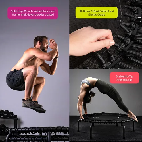 Vista 5 de JumpSport Trampolín de fitness esencial de 39 pulgadas Modelo 220, 230, 250 Trampolín de ejercicio 30 bungees de bajo impacto para adultos