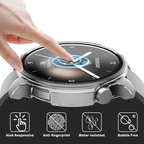 Vista 3 de Rc-Z Paquete de 2 fundas protectoras de pantalla para reloj inteligente Amazfit Balance, parachoques duro de policarbonato integrado, película