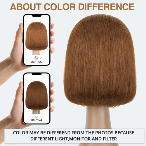 Vista 4 de Peluca de cabello humano marrón con encaje frontal HD de 13 x 4 pulgadas, peluca corta estilo Bob para mujeres negras, prearrancada con abuelitos