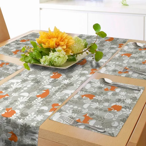 Vista 25 de Lunarable Camino de mesa tropical y manteles individuales, acuarela tucán loro flamenco piñas y flores silvestres sobre rombo, juego para decoración