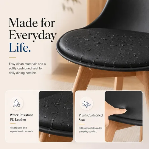 Vista 4 de Juego de 4 sillas de comedor, modernas sillas de comedor tapizadas con asiento acolchado de piel sintética, sillas de cocina sin brazos con respaldo