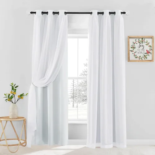 Vista 24 de PONY DANCE Cortinas Opacas con Superposición de Gasa, Cortinas de Doble Capa con Aislamiento Térmico Mix & Match para Oscurecer Habitaciones