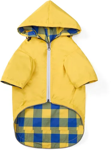 Vista 14 de Chaqueta impermeable para perros, impermeable, para razas pequeñas y medianas, cierre de cremallera, bolsillo de almacenamiento, agujero para arnés