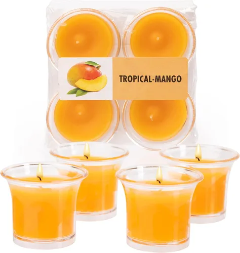 Vista 12 de HYOOLA Clear Cup Velas votivas perfumadas – Citronela – 12 horas de tiempo de combustión – Paquete de 4 – Fabricado en Europa Amarillo Citronela