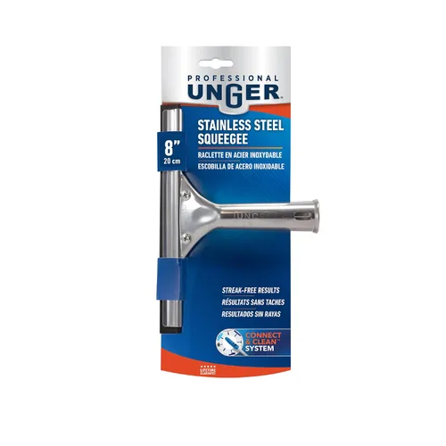 Vista 10 de Unger Escobilla profesional de limpieza de ventanas y vidrio de acero inoxidable de 8 pulgadas, suministros de limpieza, escobilla resistente