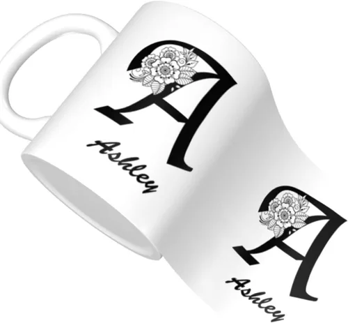Vista 3 de Taza de café personalizada con inicial/nombre con letra de doble cara, divertidas y lindas tazas de café personalizadas, tazas de café de cerámica