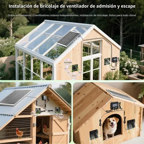 Vista 5 de Ventilador solar de 25W para gallinero con batería, controlador Negro