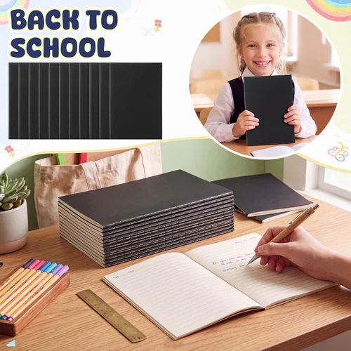 Vista 3 de Handepo 100 Pack A5 Composition Notebooks Bulk 5"x8" Notebooks,Black Wide Ruled Composition Notebooks Bulk, Soft Cover 60 Pages, Bulk Journals for