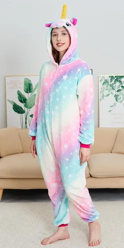 Vista 2 de Pijama de unicornio para adultos, para Navidad, Halloween, cosplay, ropa de dormir