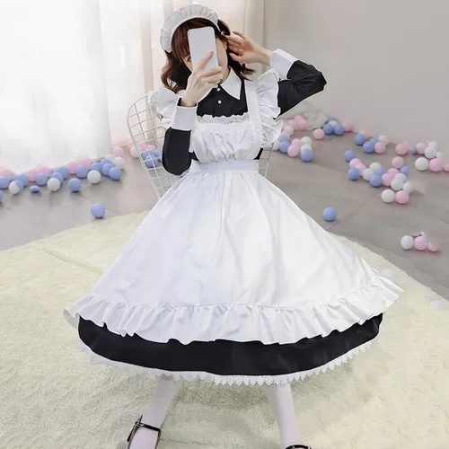 Vista 5 de uojfnhb Vestidos de Halloween para mujer, lindos vestidos de Lolita de manga larga, trajes de sirvienta de talla grande, trajes de cosplay