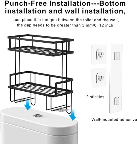 Vista 9 de FLOLXNB Estante de Almacenamiento Sobre el Inodoro, Organizador de Almacenamiento de Baño de 2 Niveles Actualizado Sin Perforaciones para Inodoro
