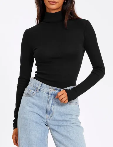 Vista 2 de SUNBS Camisas de manga larga de cuello alto para mujer, 3 piezas, cuello alto, moda de otoño, 2023, ajuste delgado, ropa interior térmica de invierno