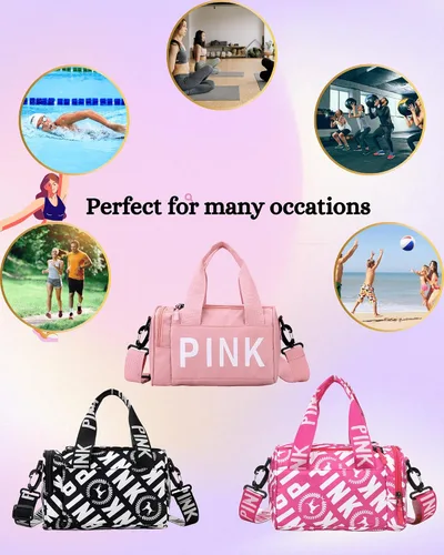 Vista 4 de Bolsa de gimnasio pequeña estética, bonita bolsa de lona con asa, bolsa de viaje para el hombro, bolsa cruzada resistente para deportes de natación