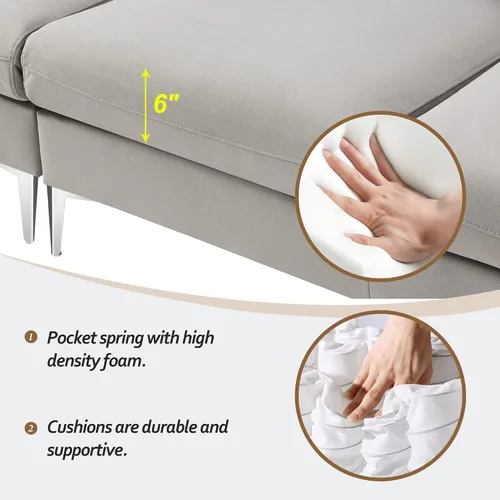 Vista 7 de Sofá modular convertible de 111 pulgadas, sofá de franela en forma de L con diván para zurdos y diestros