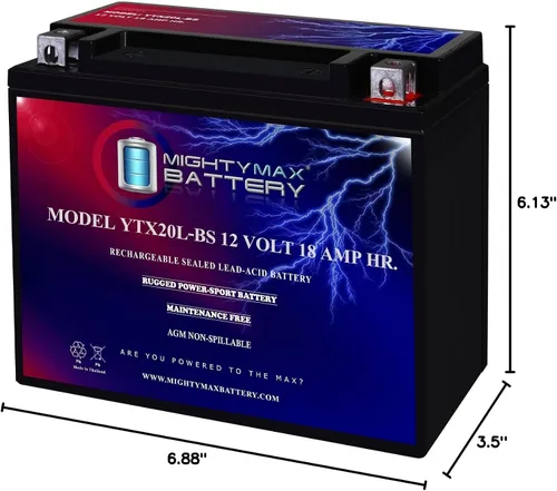 Vista 8 de Mighty Max Battery YTX20L-BS Batería para Honda 680 TRX680FA Four Trax Rincon 06-14
