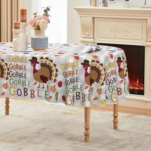 Vista 7 de Horaldaily Mantel rectangular de Acción de Gracias de 52 x 70 pulgadas, mantel lavable de pavo para decoración de fiestas, pícnic, cena
