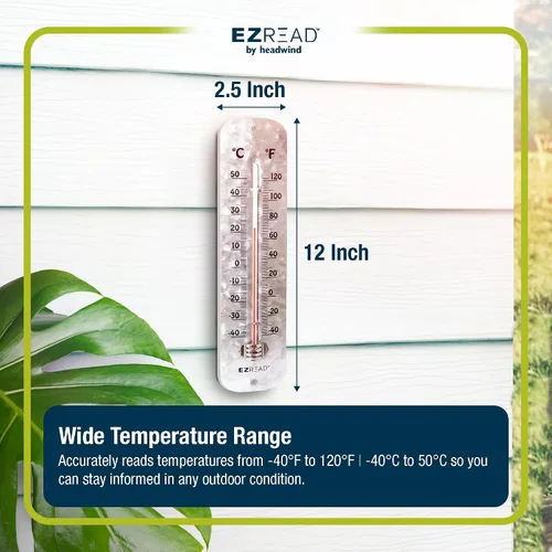 Vista 2 de Headwind EZ Read - Termómetro de metal de aluminio antiguo de 12 pulgadas, duradero, resistente a la intemperie, para interiores y exteriores