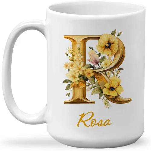 Vista 23 de Taza de cerámica personalizada con letra A del alfabeto, taza de café personalizada con nombre, taza de té inicial con monograma floral