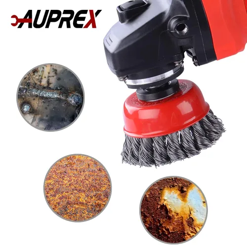 Vista 7 de AUPREX Paquete de 2 cepillos de alambre anudado para amoladoras angulares con eje roscado 11 UNC, alambre de acero al carbono de 0.02 pulgadas
