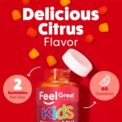 Vista 3 de Gomas DHA de Omega para niños de Feel Great Vitamins con Omega 3 6 9, Vitamina C Apoya la función cerebral saludable, la visión y la salud