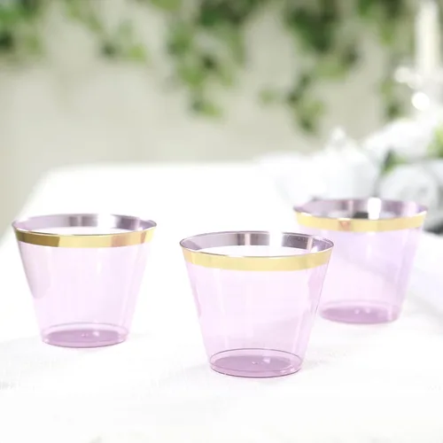 Vista 10 de Efavormart - Juego de 12 vasos de plástico de oro rosa de 10 onzas, diseño de borde para decoración de boda