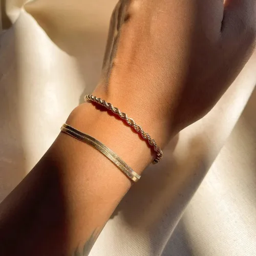 Vista 2 de MIDEEO - Pulseras chapadas en oro para mujer, juego de delgadas pulseras de cadena para combinar, de espiga, trenzada, de circonita cúbica