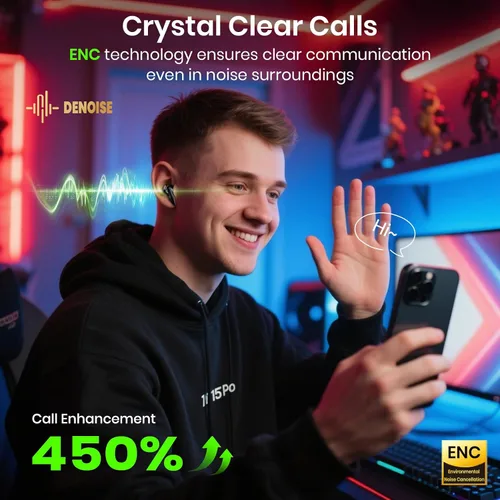Vista 3 de Auriculares inalámbricos Bluetooth 5.4 35H estéreo de graves profundos con ruido ENC Call Cool Gaming Bluetooth auriculares con 25 ms, IP5 modo dual