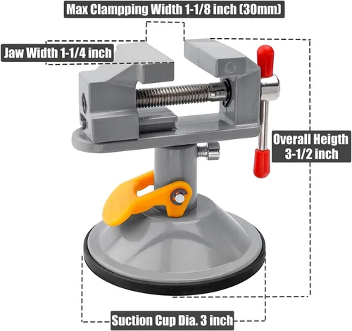Vista 2 de Mesee Mini tornillo de prensa de taladro con ventosa, tornillo de tallado ajustable con rotación de 360 grados, abrazadera de nogal giratoria, banco