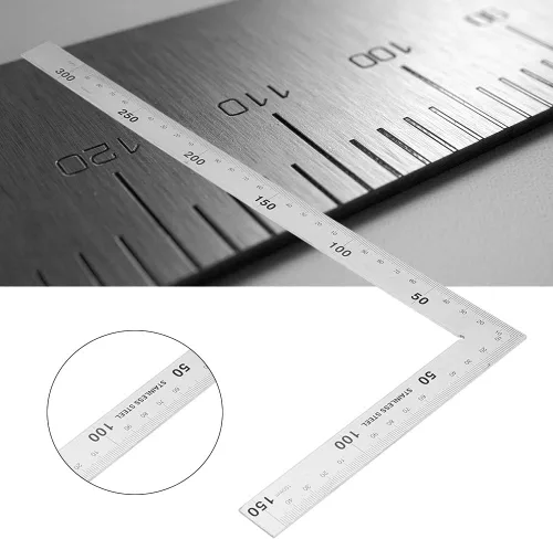 Vista 7 de Cuadrado de carpintero, regla cuadrada en forma de L, herramienta de medición de madera para ingenieros, carpintería, regla de ángulo recto de 90