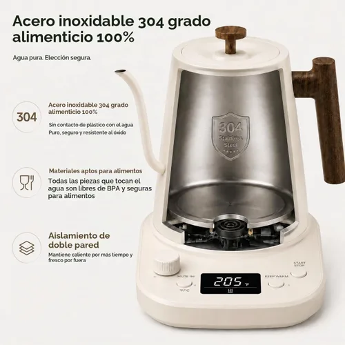 Vista 3 de KLEAH Hervidor eléctrico de cuello de cisne con control de temperatura – Hervidor de té y café de apagado automático de 0.8L, caldera de agua Blanco