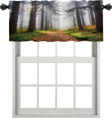 Vista 111 de Cortinas opacas de poliéster multicapa marrón con diseño de bosque natural, 2 unidades, 26 x 24 pulgadas