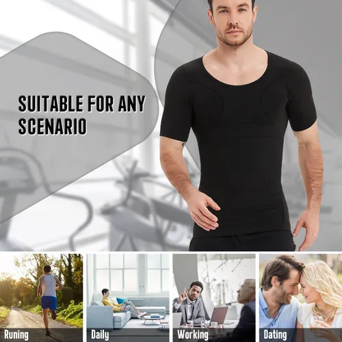 Vista 7 de Camisa adelgazante para hombre, ginecomastia para hombre, manga corta de compresión, chaleco de Moobs