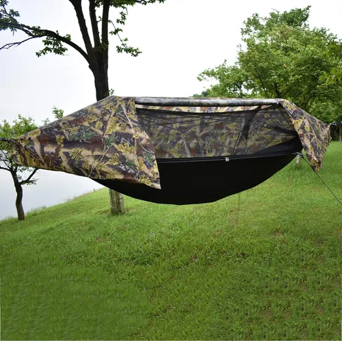 Vista 3 de WintMing - Hamaca con mosquitera y cubierta para moscas de lluvia, 3 en 1, hamaca de campamento, 440 libras de carga