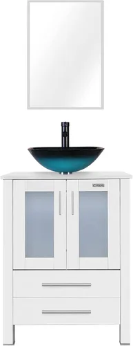 Vista 22 de eclife Armario de tocador de baño moderno de 18 pulgadas con lavabo Redondel negro