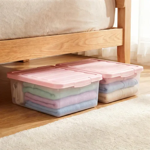 Vista 2 de Rosebloom - Caja de almacenamiento de plástico de 14 cuartos de galón Contenedor apilable de plástico plano debajo de la cama de los contenedores